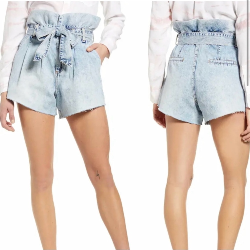 {Blank NYC} Ruffled Paperbag Denim High Waist Tie Shorts, Size 27